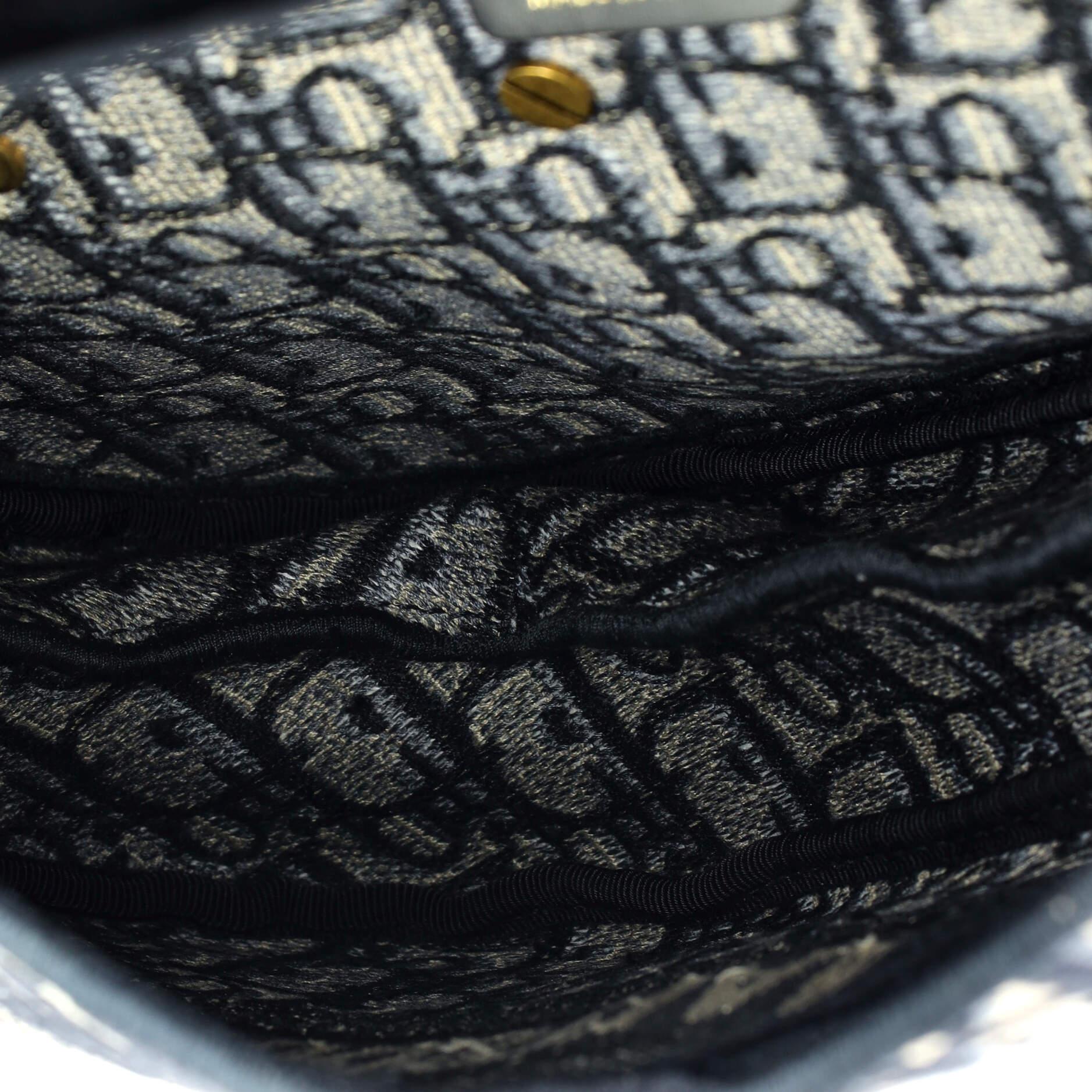 Christian Dior Saddle Handbag Logo Embroidered Oblique Canvas Medium For Sale 1