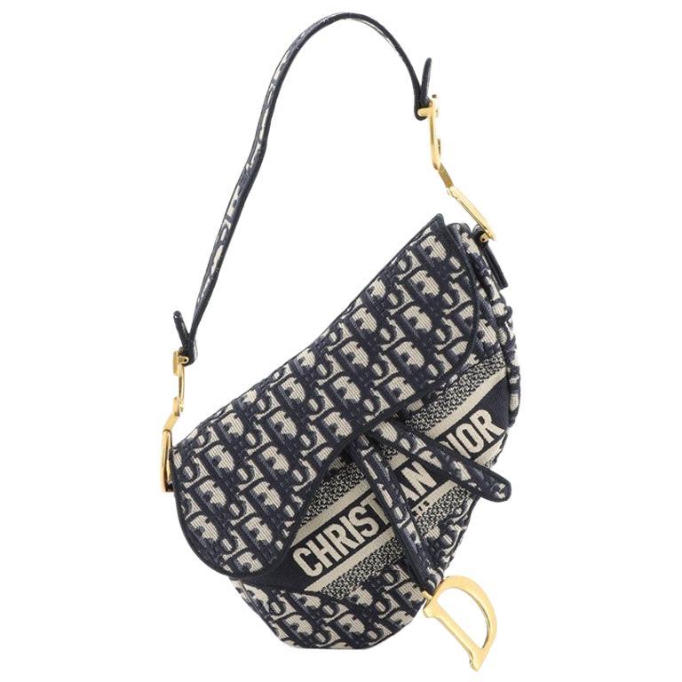 Christian Dior Saddle Handbag Logo Embroidered Oblique Canvas Medium at ...