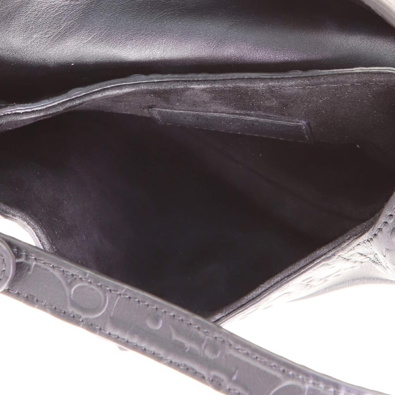 Calfskin Embossed Oblique Saddle Bag Black