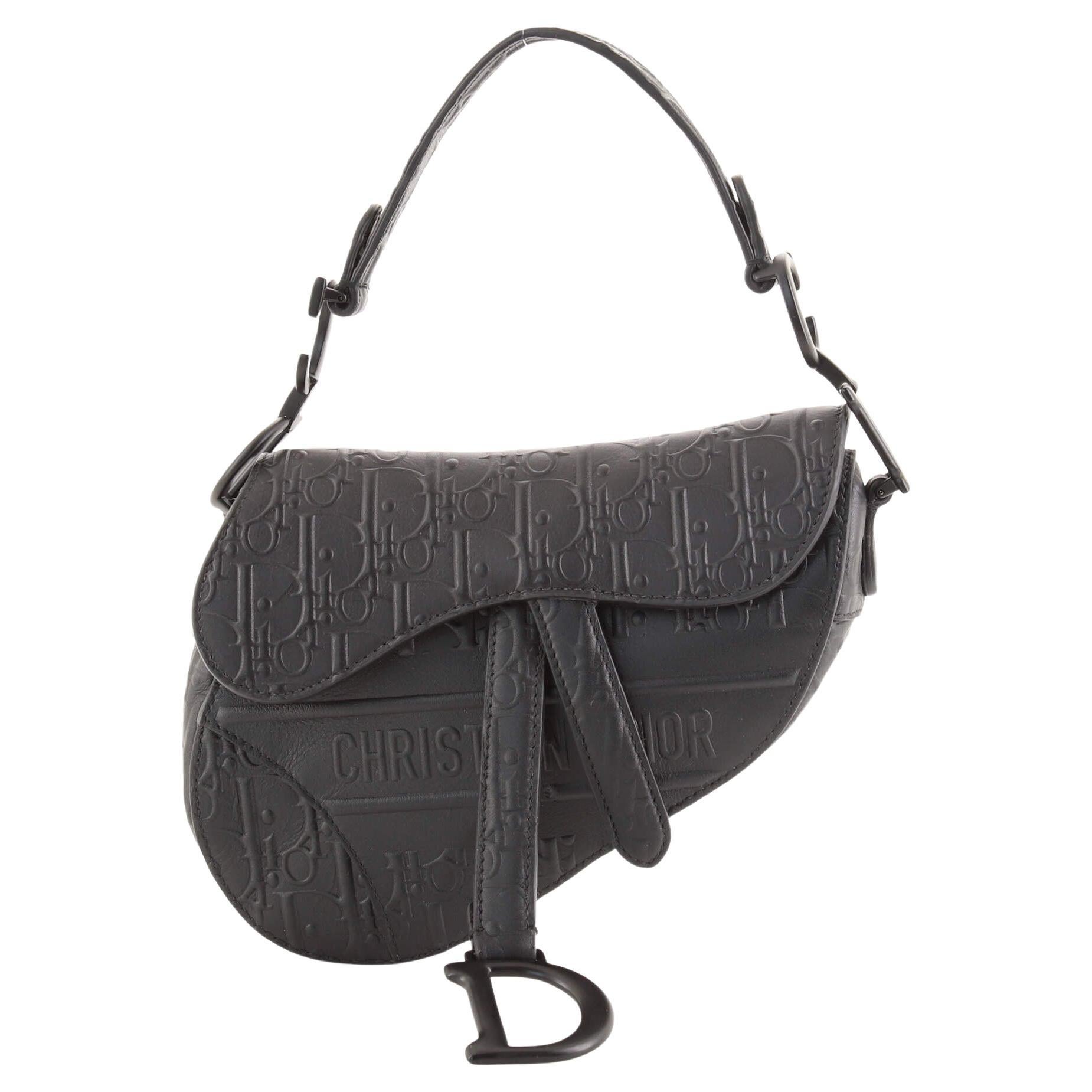 Christian Dior Saddle Handbag Oblique Embossed Calfskin Mini For Sale