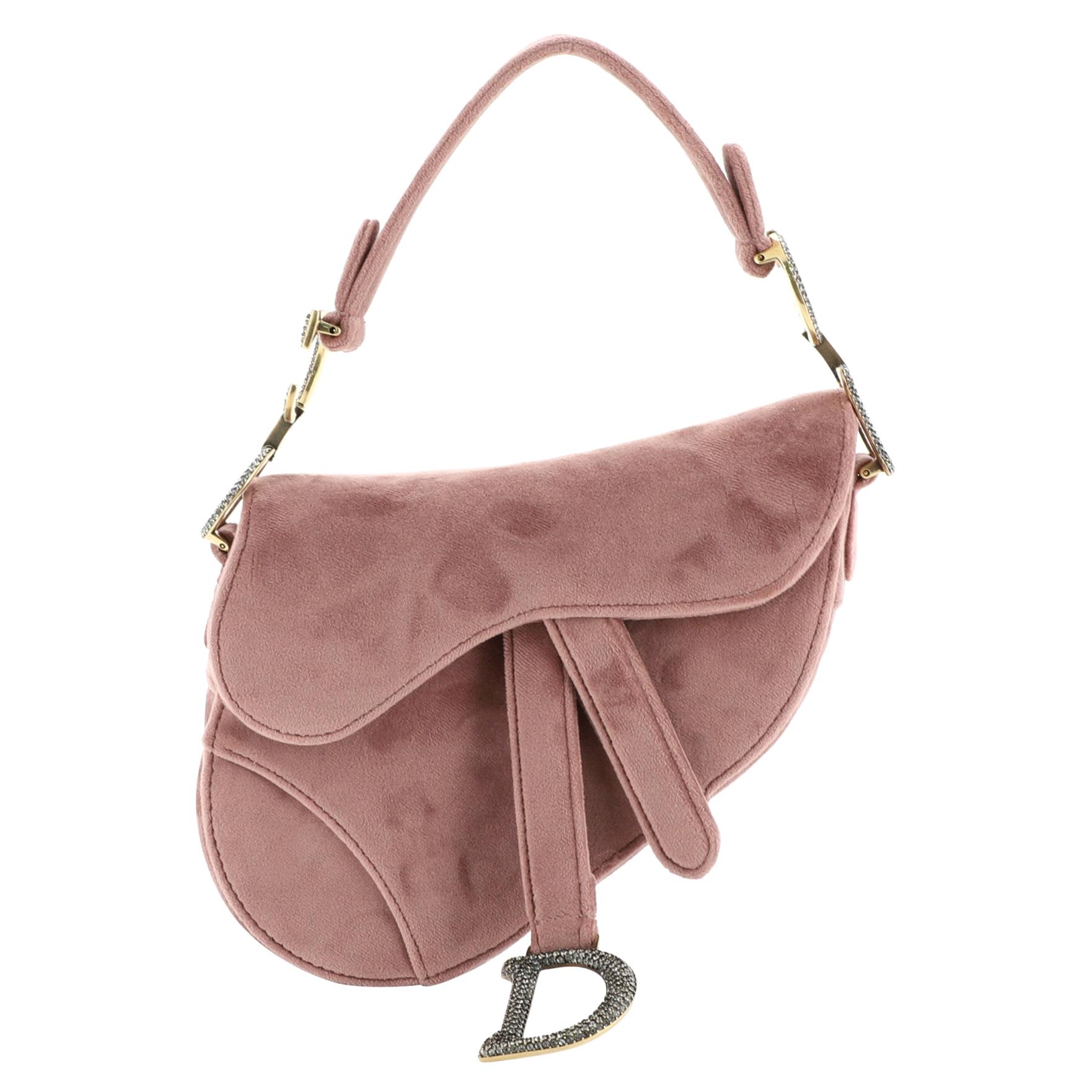 Christian Dior Saddle Handbag Velvet With Crystals Mini 
