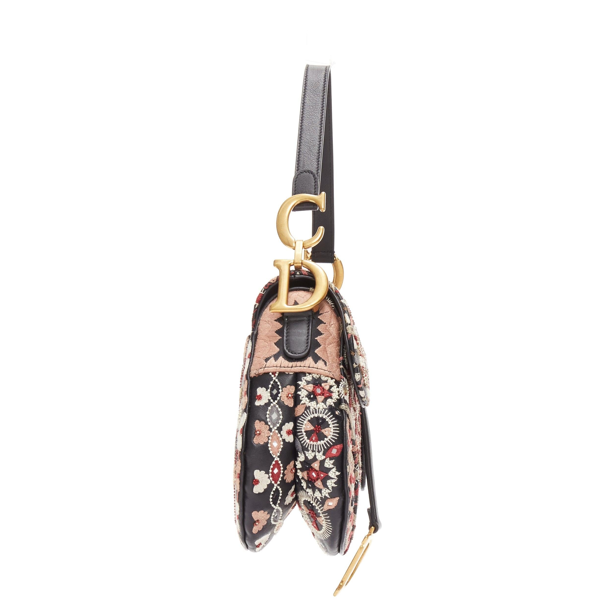 Women's CHRISTIAN DIOR Saddle Limited Edition black colourful ethnic beads shoulder bag For Sale