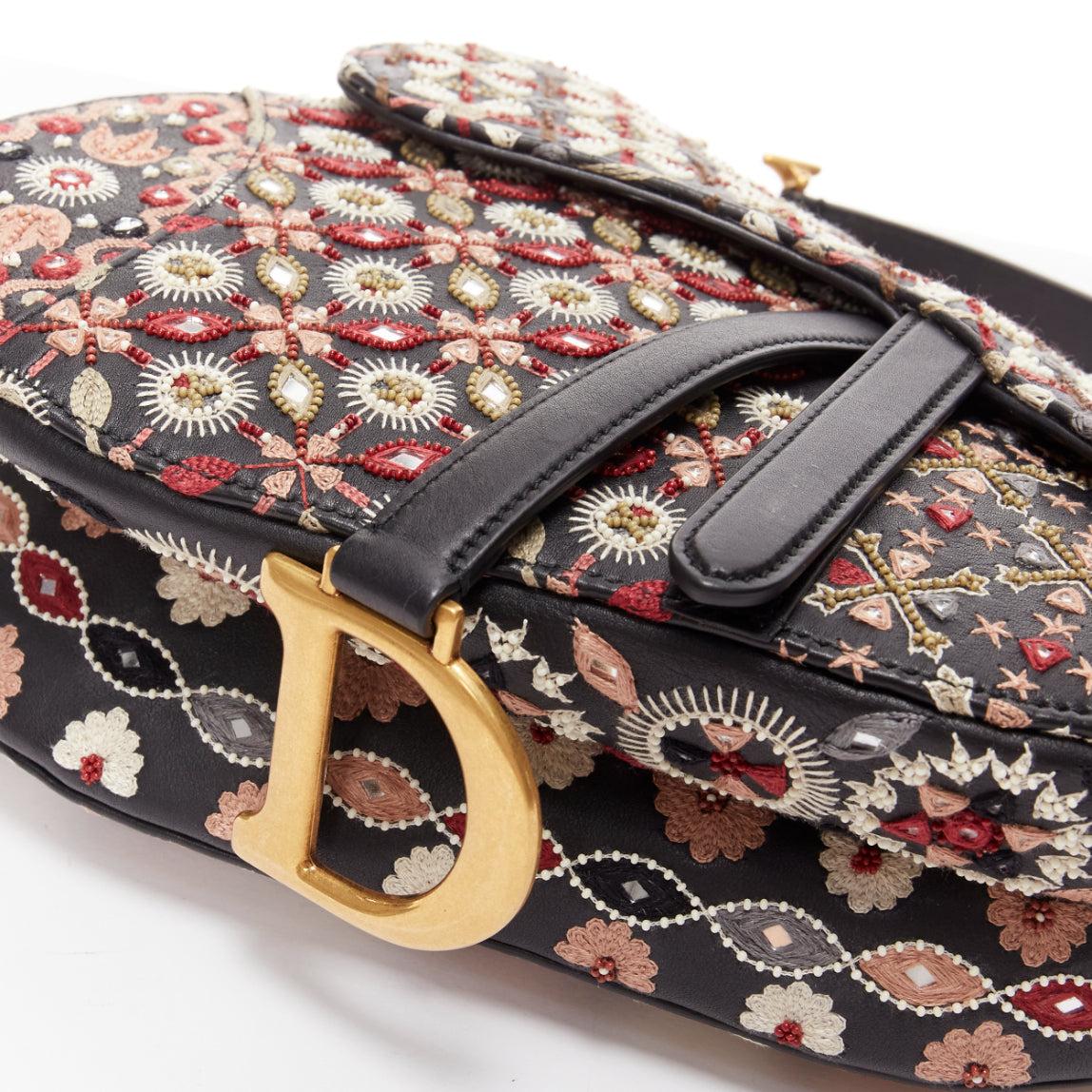 CHRISTIAN DIOR Saddle Limited Edition black colourful ethnic beads shoulder bag For Sale 2