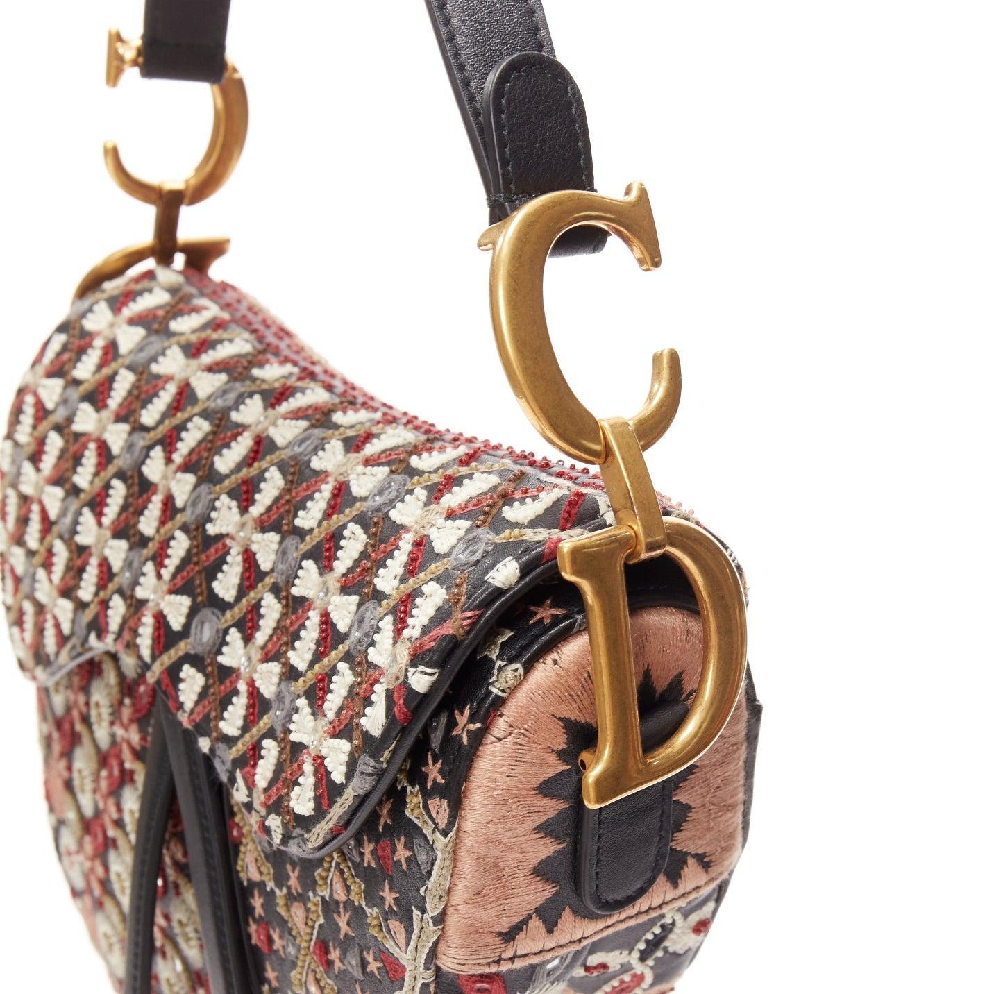 CHRISTIAN DIOR Saddle Limited Edition black colourful ethnic beads shoulder bag For Sale 4
