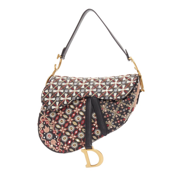 CHRISTIAN DIOR Selle Edition Limitée noir perles ethniques