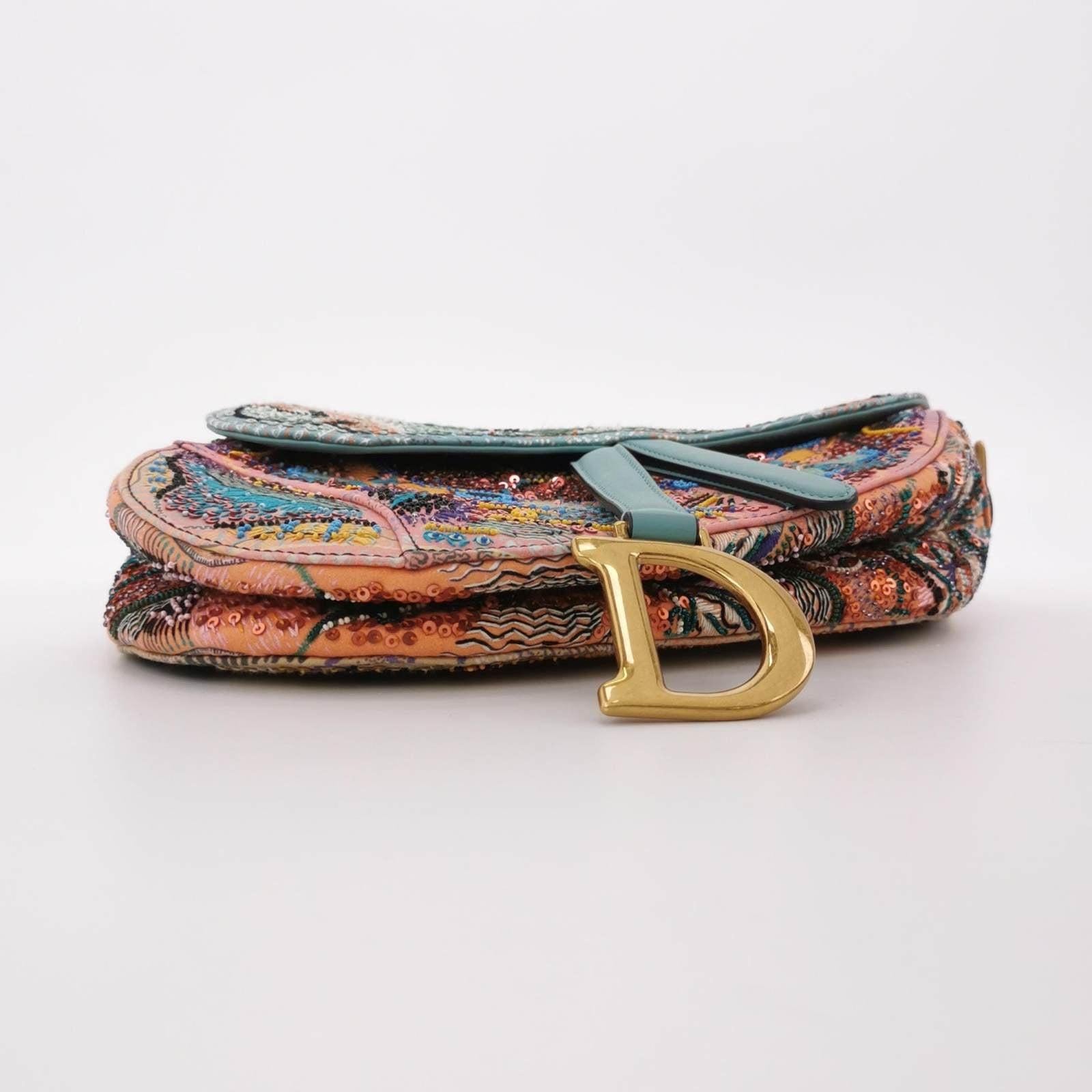 Christian Dior Saddle Medium Multicolor Beads and Calfskin Leather Shoulder Bag 1
