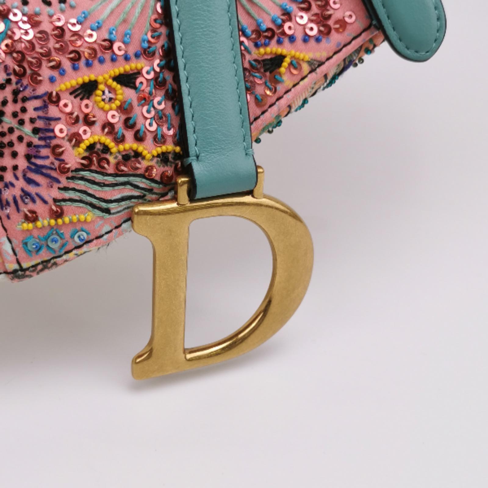 Christian Dior Saddle Medium Multicolor Beads and Calfskin Leather Shoulder Bag 4