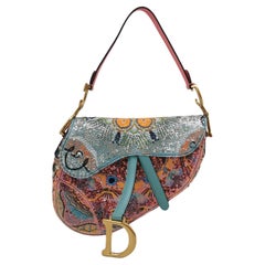 Christian Dior Saddle Medium Multicolor Beads and Calfskin Leather Shoulder Bag