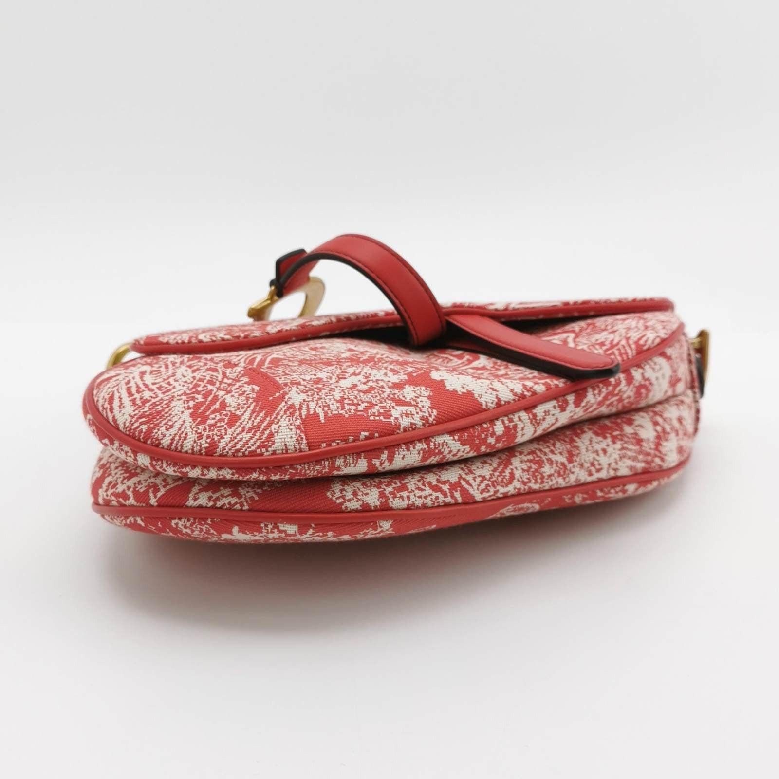 Christian Dior Saddle Medium Red Canvas Animal Prints Tiger Snake Monkey In Good Condition In AUBERVILLIERS, FR