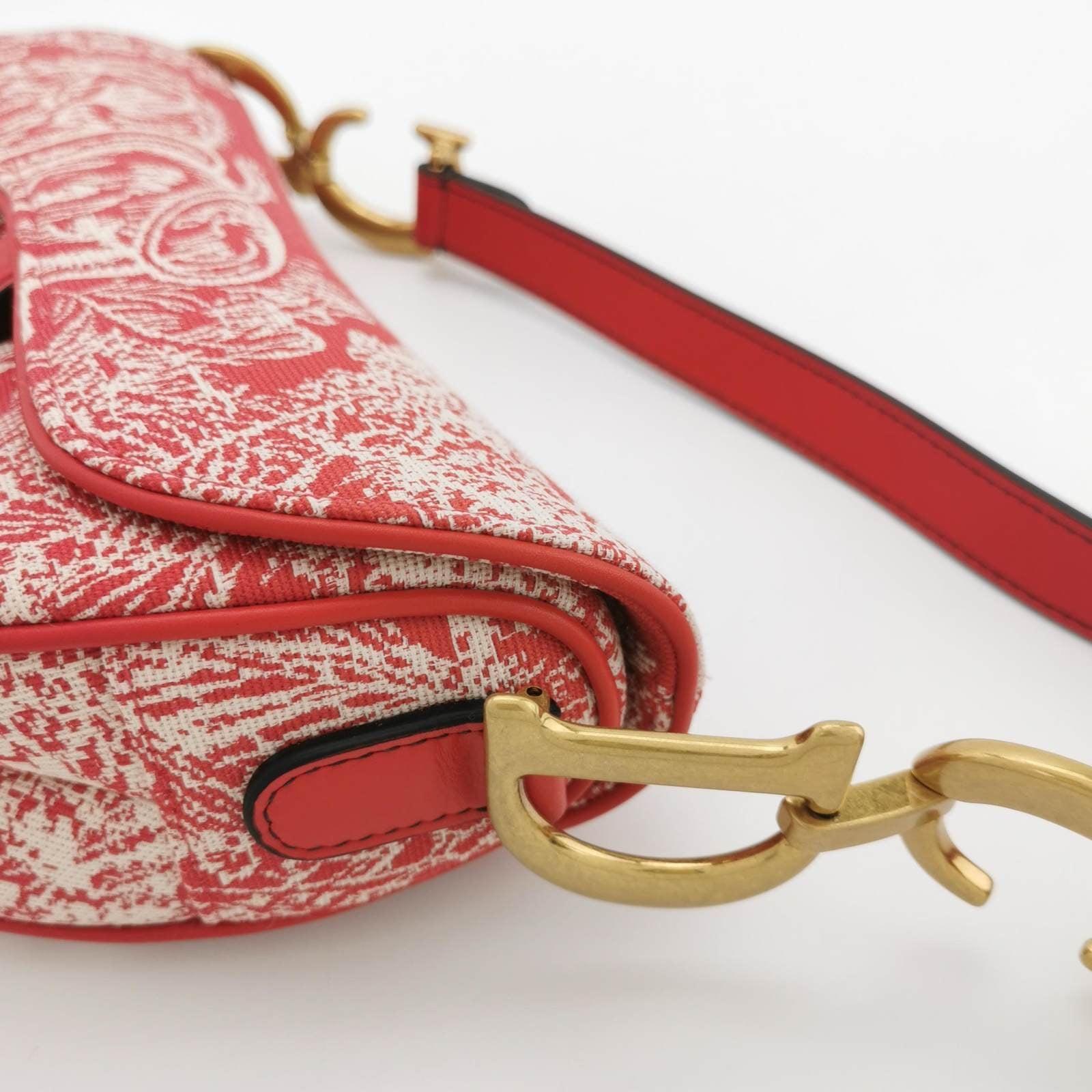 Christian Dior Saddle Medium Red Canvas Animal Prints Tiger Snake Monkey 5