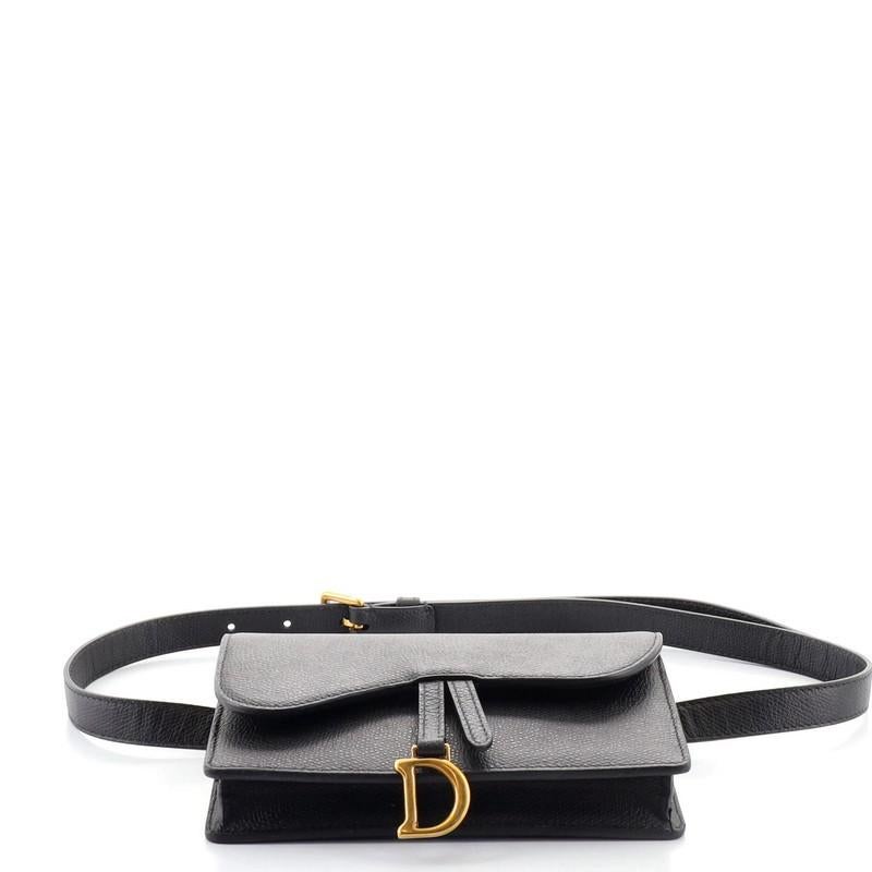 Black Christian Dior Saddle Rectangular Belt Bag Leather
