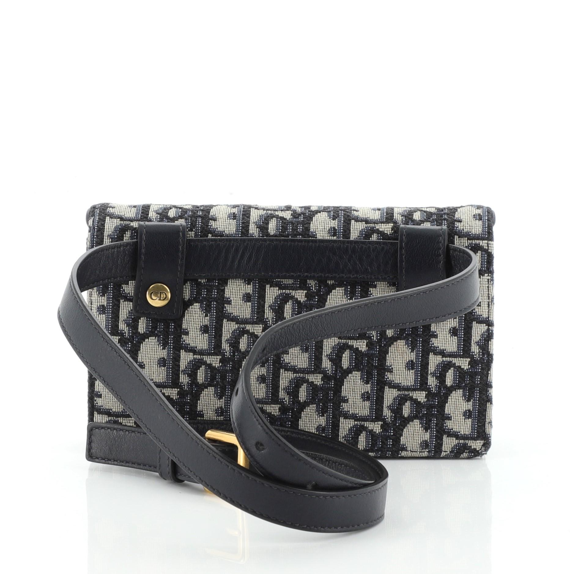 Black Christian Dior Saddle Rectangular Belt Bag Oblique Canvas