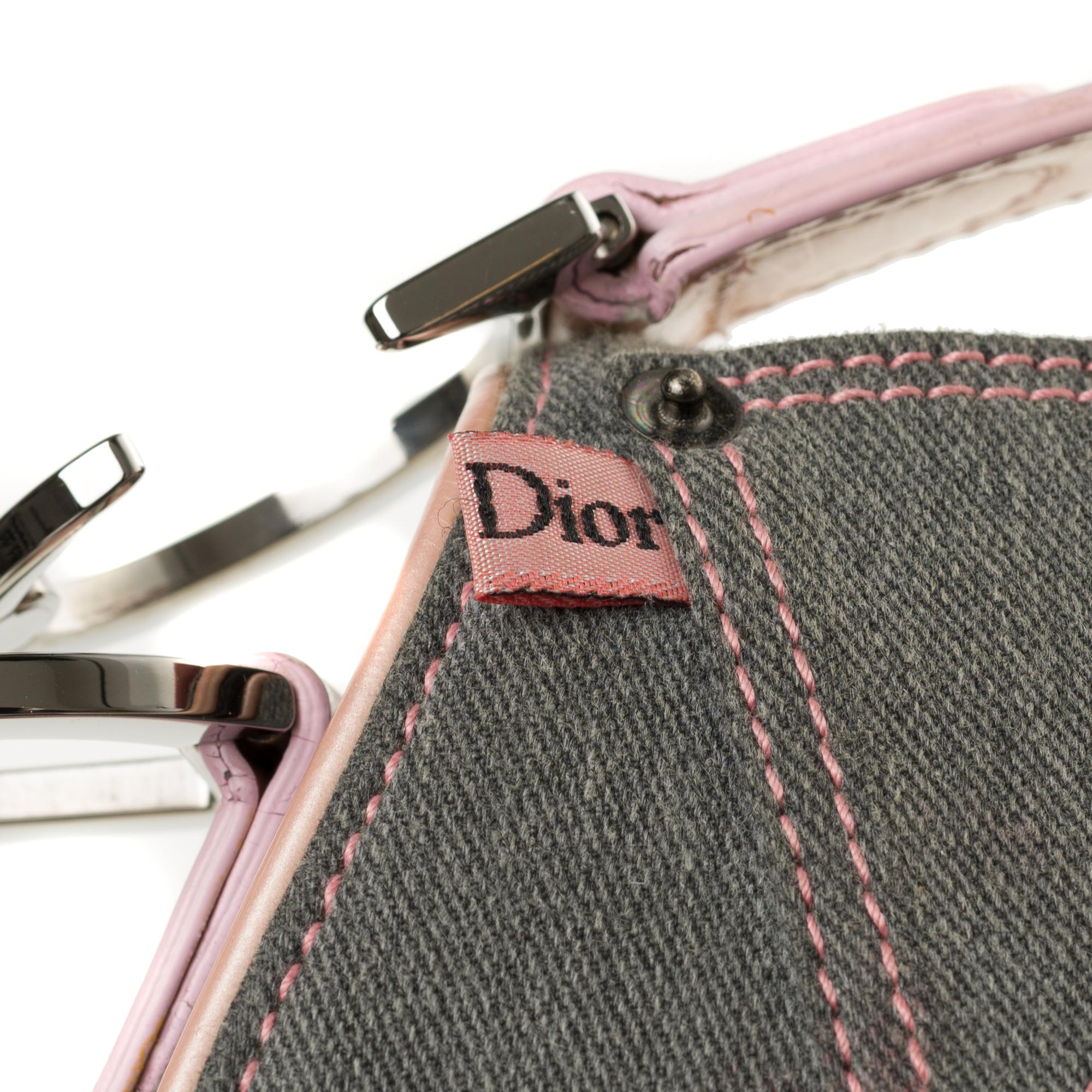 Christian Dior Saddle shoulder bag in blue denim and pink patent leather 3