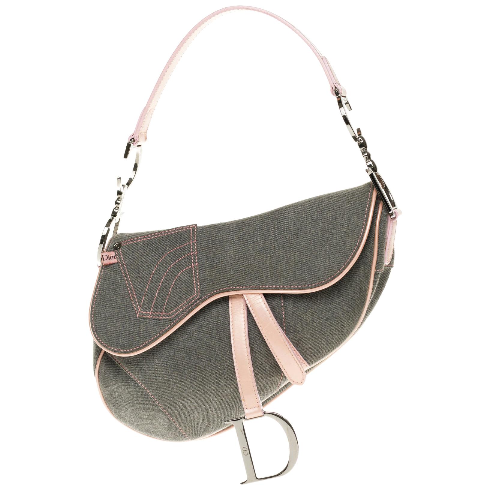 Christian Dior Saddle shoulder bag in blue denim and pink patent leather