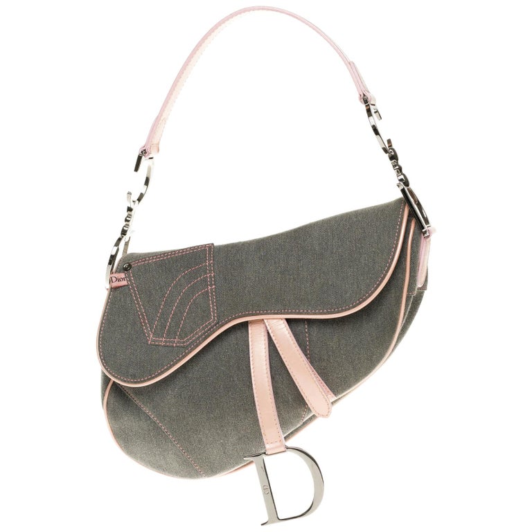 Vintage Christian Dior Saddle Bag Grey Denim and Pink Metallic Leather –  Madison Avenue Couture