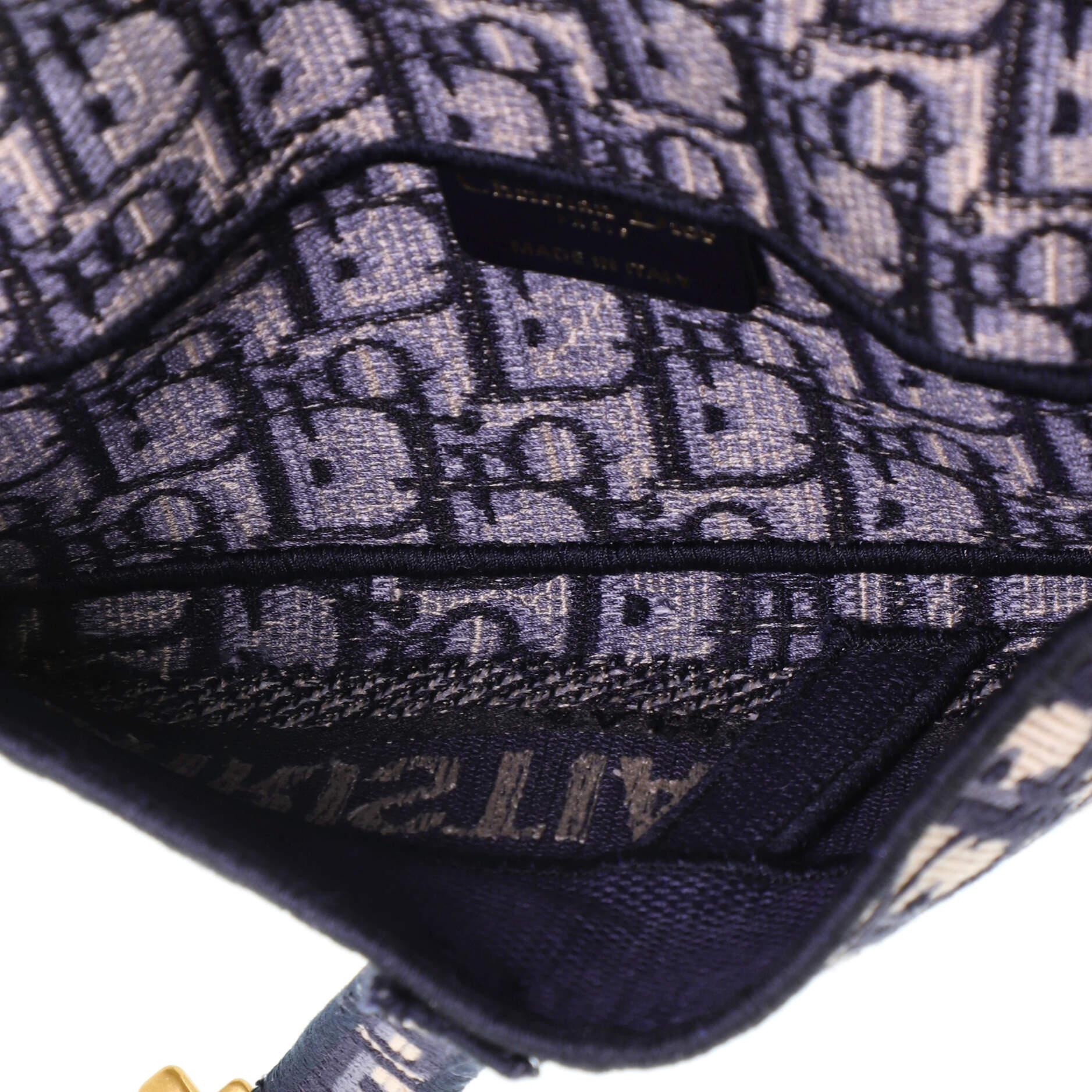 Black Christian Dior Saddle Slim Belt Pouch Logo Embroidered Oblique Canvas