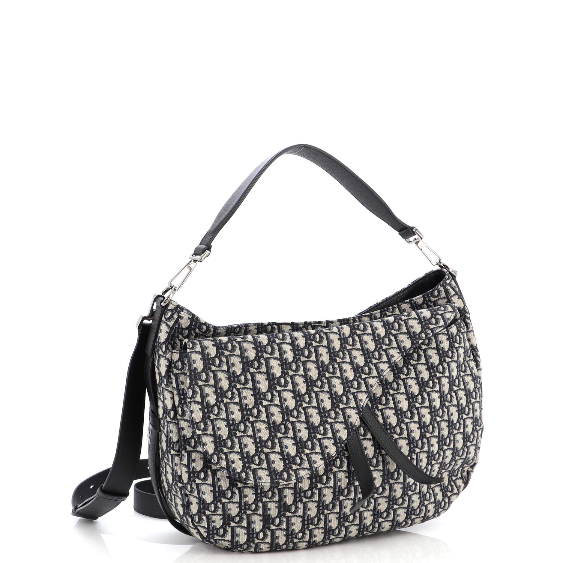 Christian Dior Oblique Tapestry Mini Saddle Soft Black Crossbody Top Handle  Bag