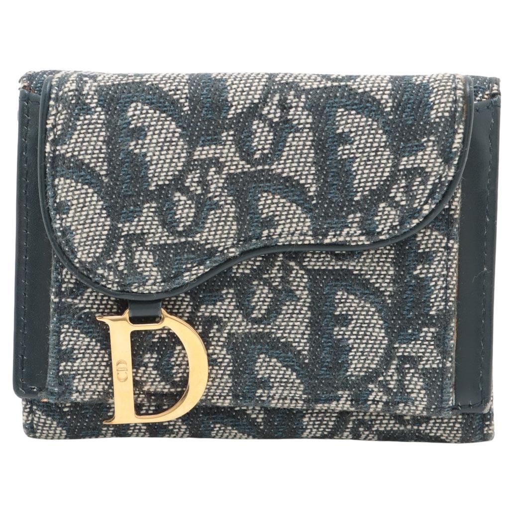 Christian Dior Portafoglio compatto Trotter in pelle blu