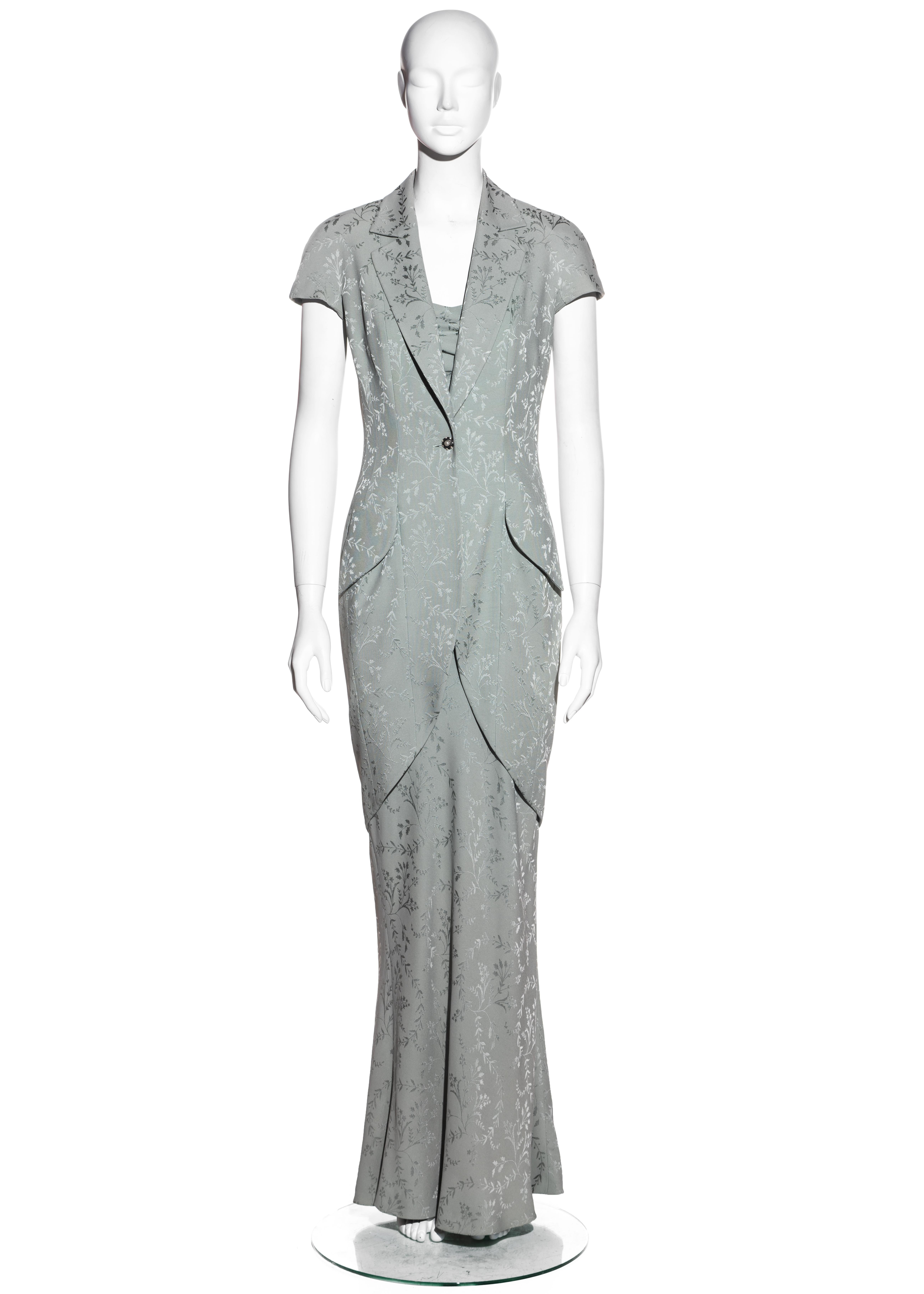 Conjunto de vestido de noche y chaqueta Christian Dior en jacquard de seda salvia, ss 1998 en Excelente Estado en London, GB