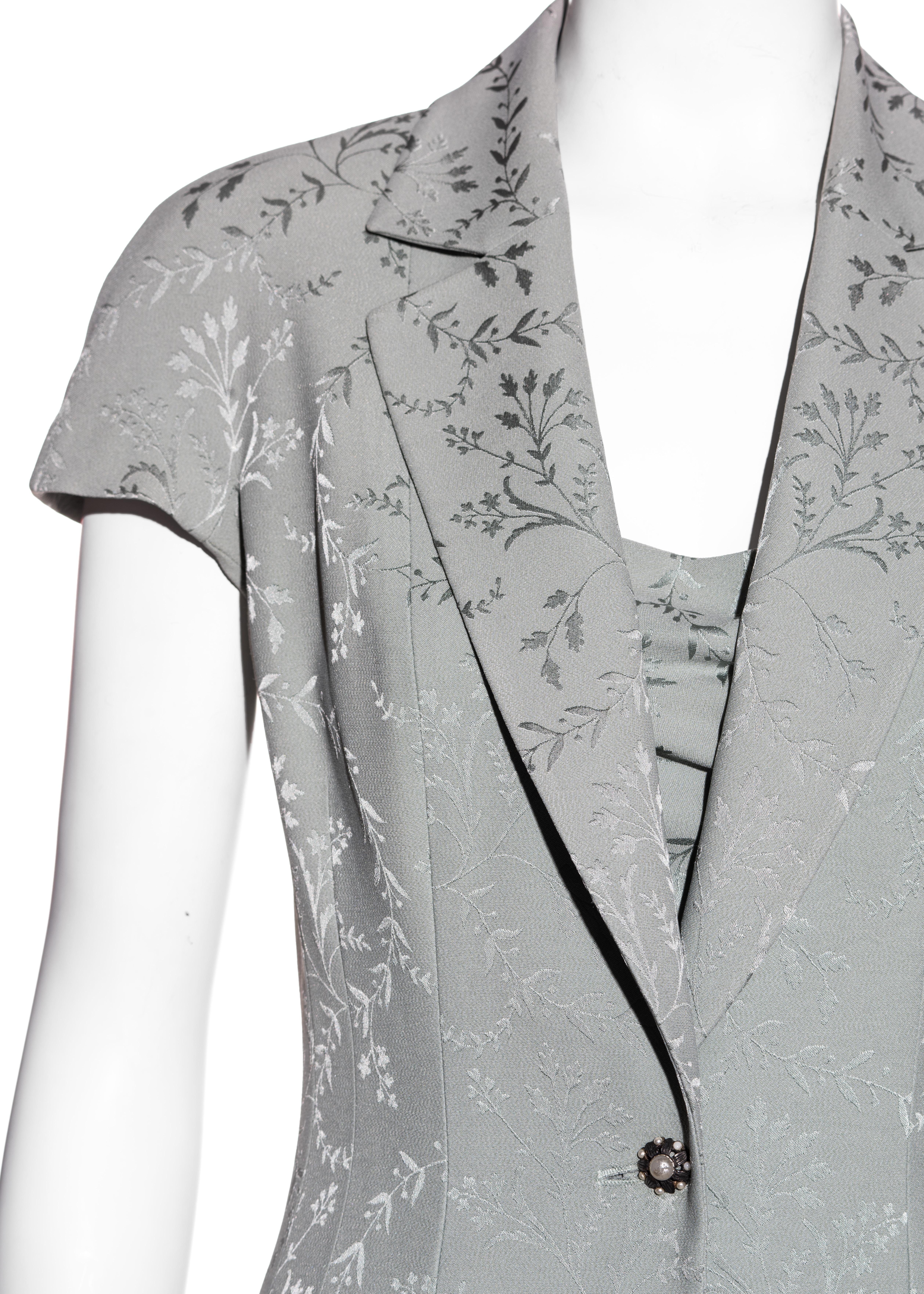 Conjunto de vestido de noche y chaqueta Christian Dior en jacquard de seda salvia, ss 1998 1