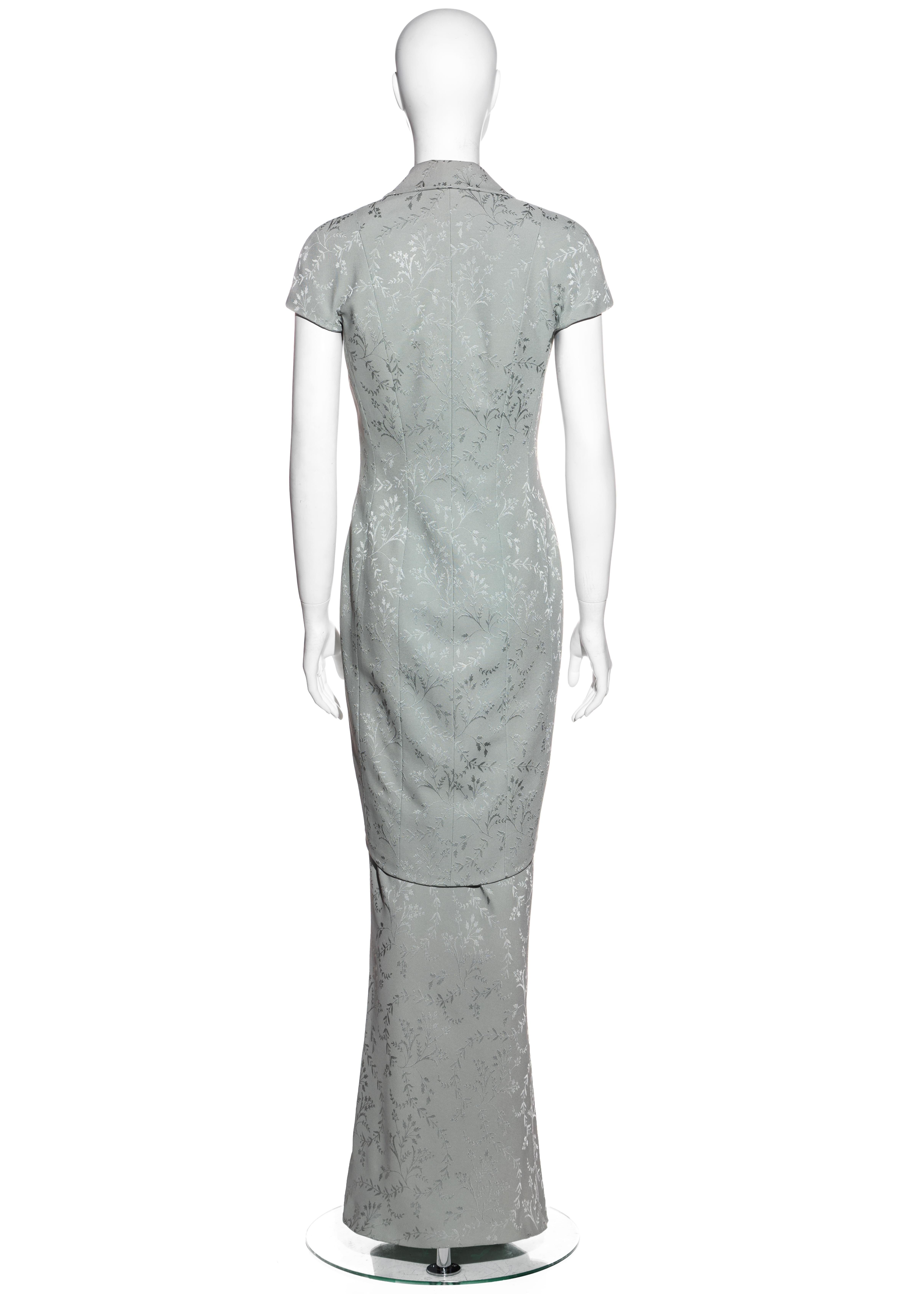 Conjunto de vestido de noche y chaqueta Christian Dior en jacquard de seda salvia, ss 1998 2