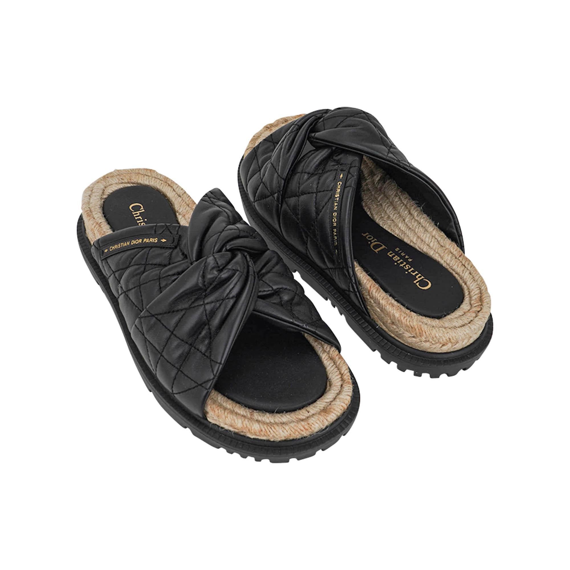 Christian Dior Sandale Cannage Dtwist Espadrille Schwarz 37,5 Damen im Angebot