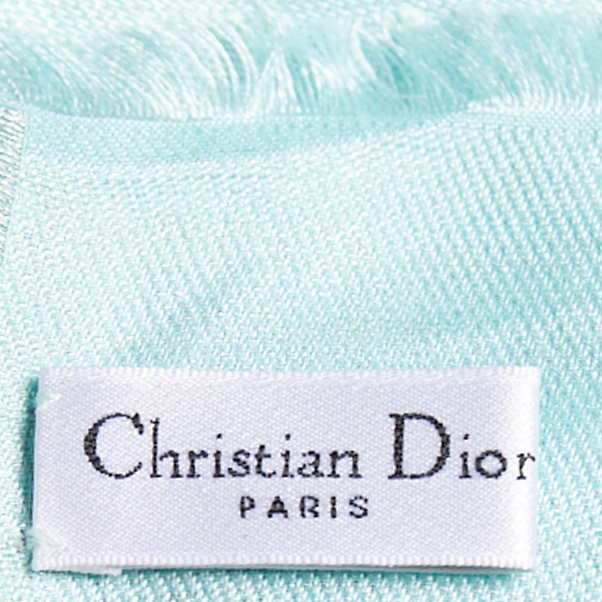 Christian Dior Sea Green Lurex Silk Jacquard Scarf 1