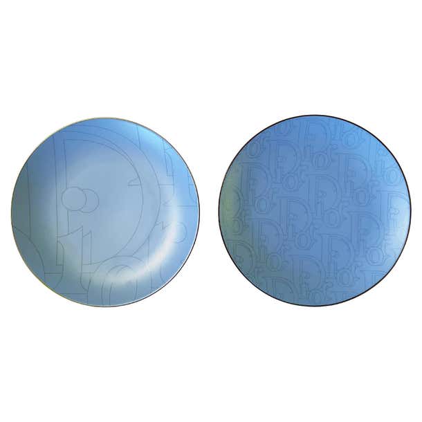 Christian Dior Set Of 2 Porcelain Logo Plates Light Blue France For christian-dior-set-of-2-porcelain-logo-plates-light-blue-france-for