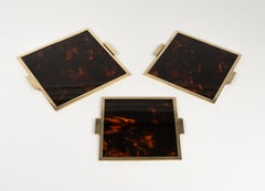 Christian Dior Set of 3 Serving Tray Tortoiseshell Lucite & Brass, Italy 1970s