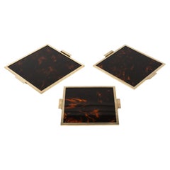 Christian Dior Set of 3 Serving Tray Tortoiseshell Lucite 
Brass, Italy 1970s
