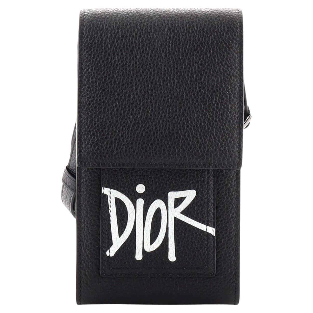 Christian Dior Shawn Stussy Phone Holder Crossbody Bag Printed Leather