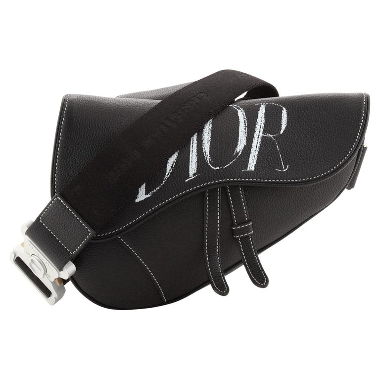 Dior And Shawn Saddle Pouch Black in Grained Calfskin with Silver-tone - US