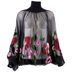 Christian Dior Sheer Embroidered Silk Blouse M
