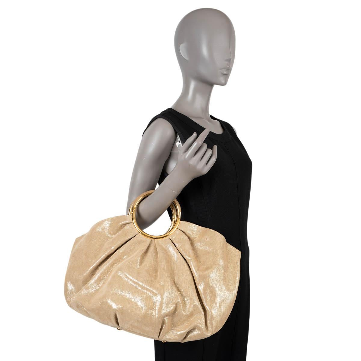 CHRISTIAN DIOR - Sac BABE en cuir beige doré shimmy en vente 6