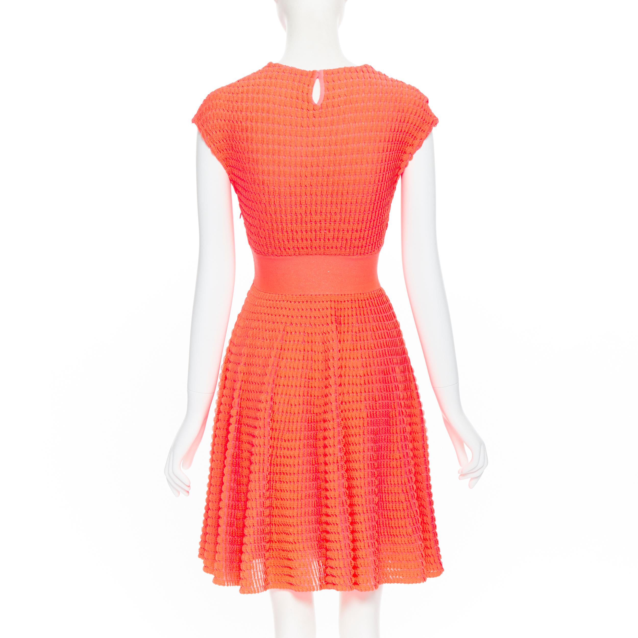 CHRISTIAN DIOR shocking neon pink scallop textured knitted fit flare dress FR36 1