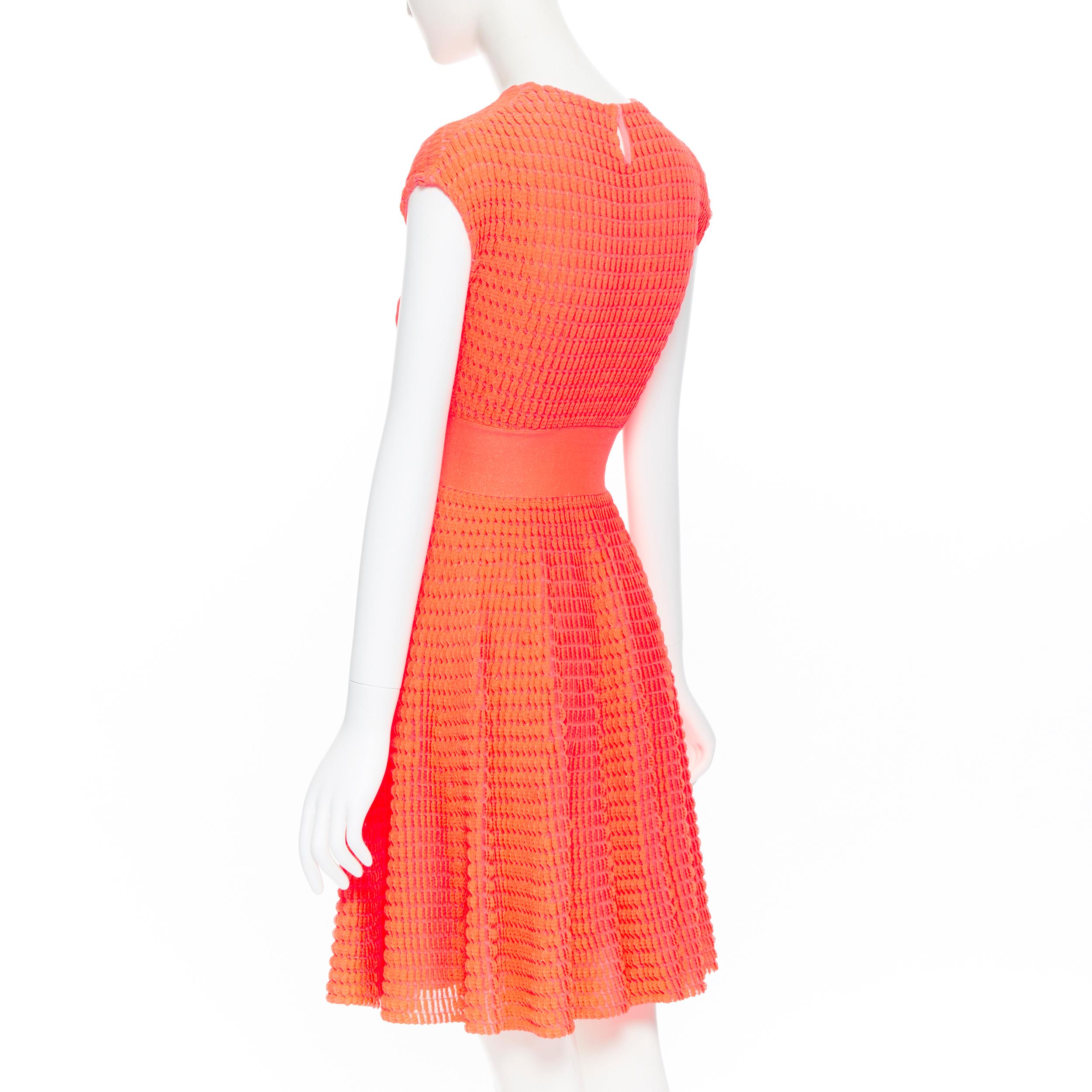 CHRISTIAN DIOR shocking neon pink scallop textured knitted fit flare dress FR36 2