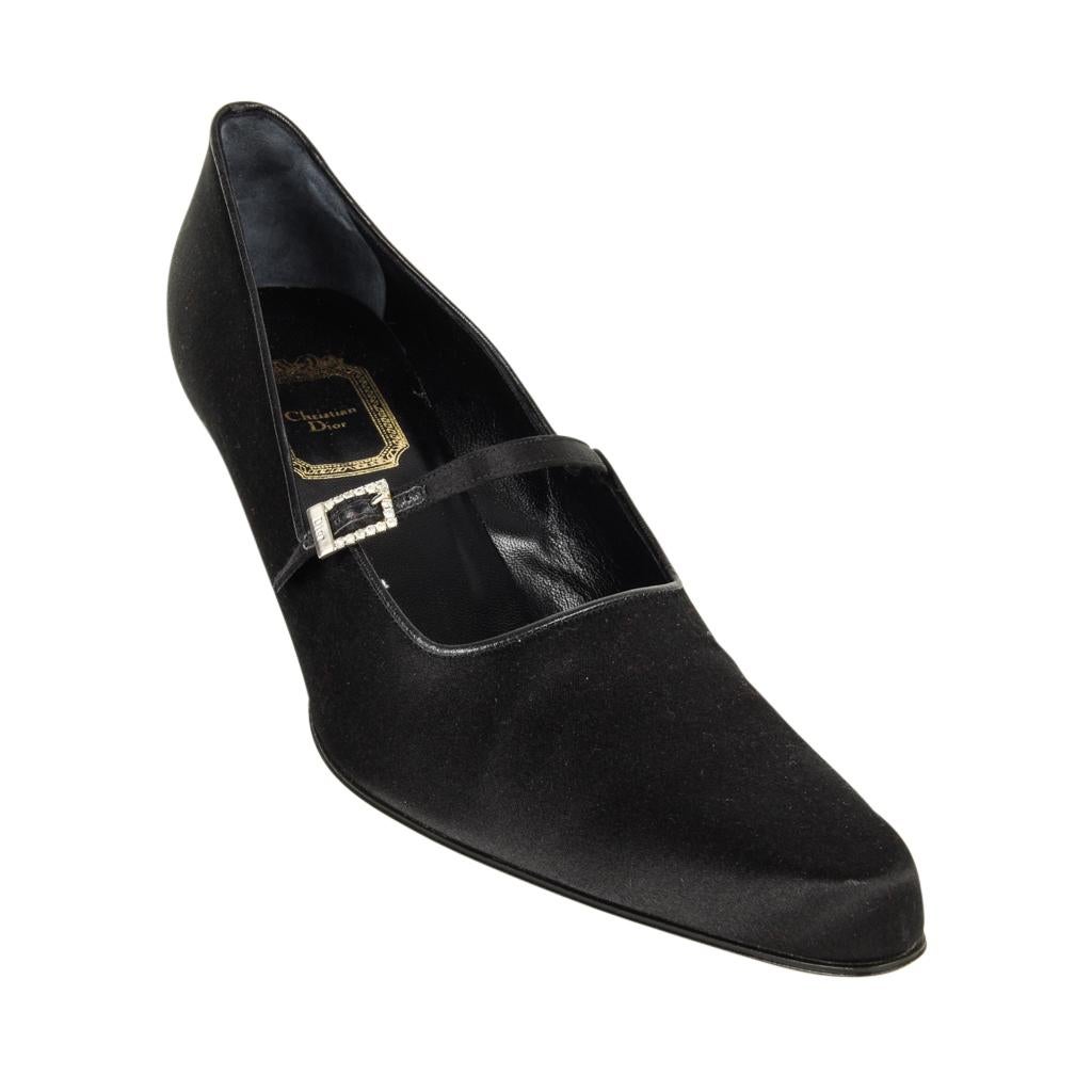 Christian Dior Shoe Mary Jane Black Satin 38.5 / 8.5 In Excellent Condition In Miami, FL