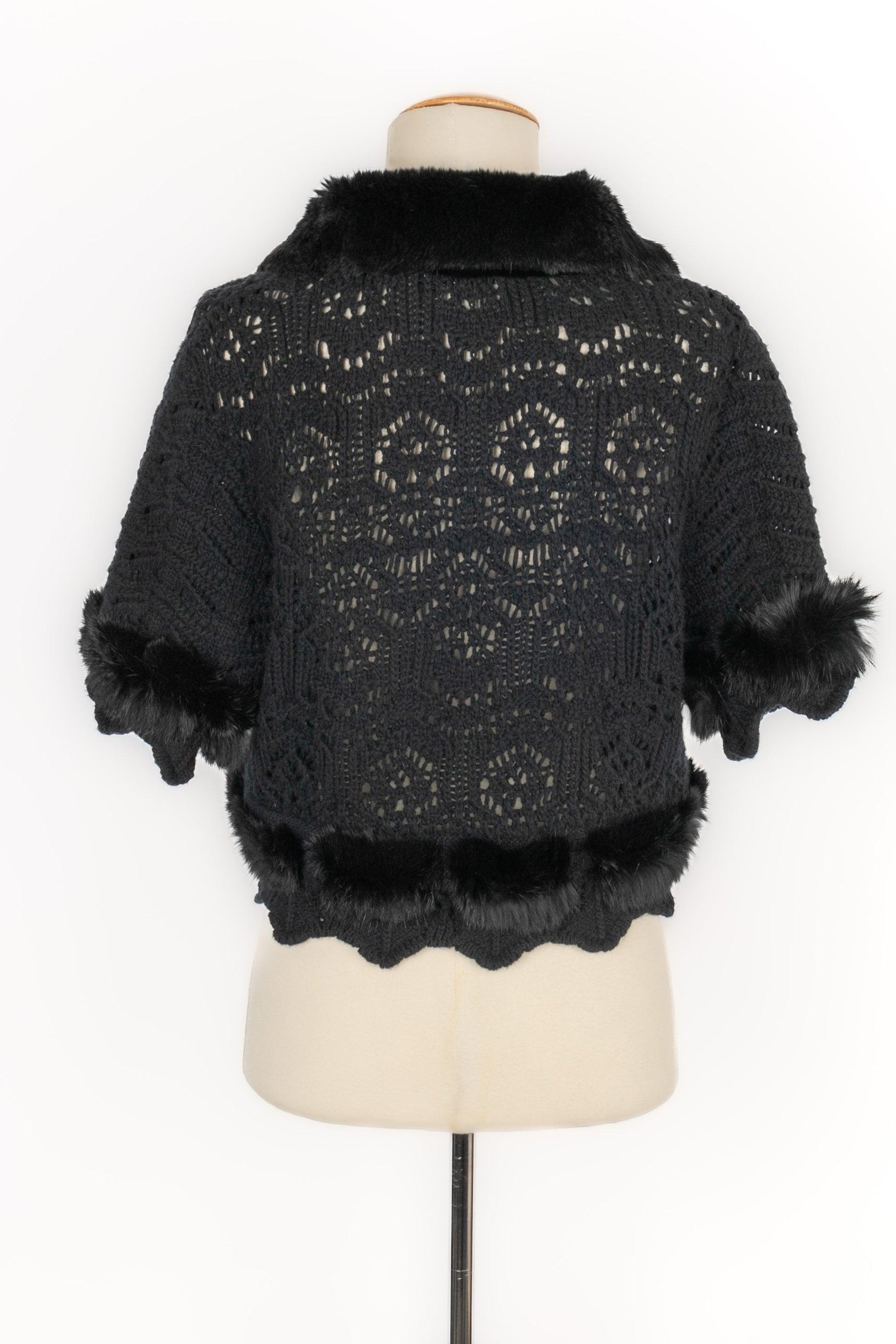 Christian Dior Short Black Crochet Cardigan In Excellent Condition For Sale In SAINT-OUEN-SUR-SEINE, FR