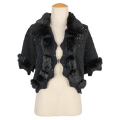 Christian Dior Kurze schwarze gehäkelte Strickjacke