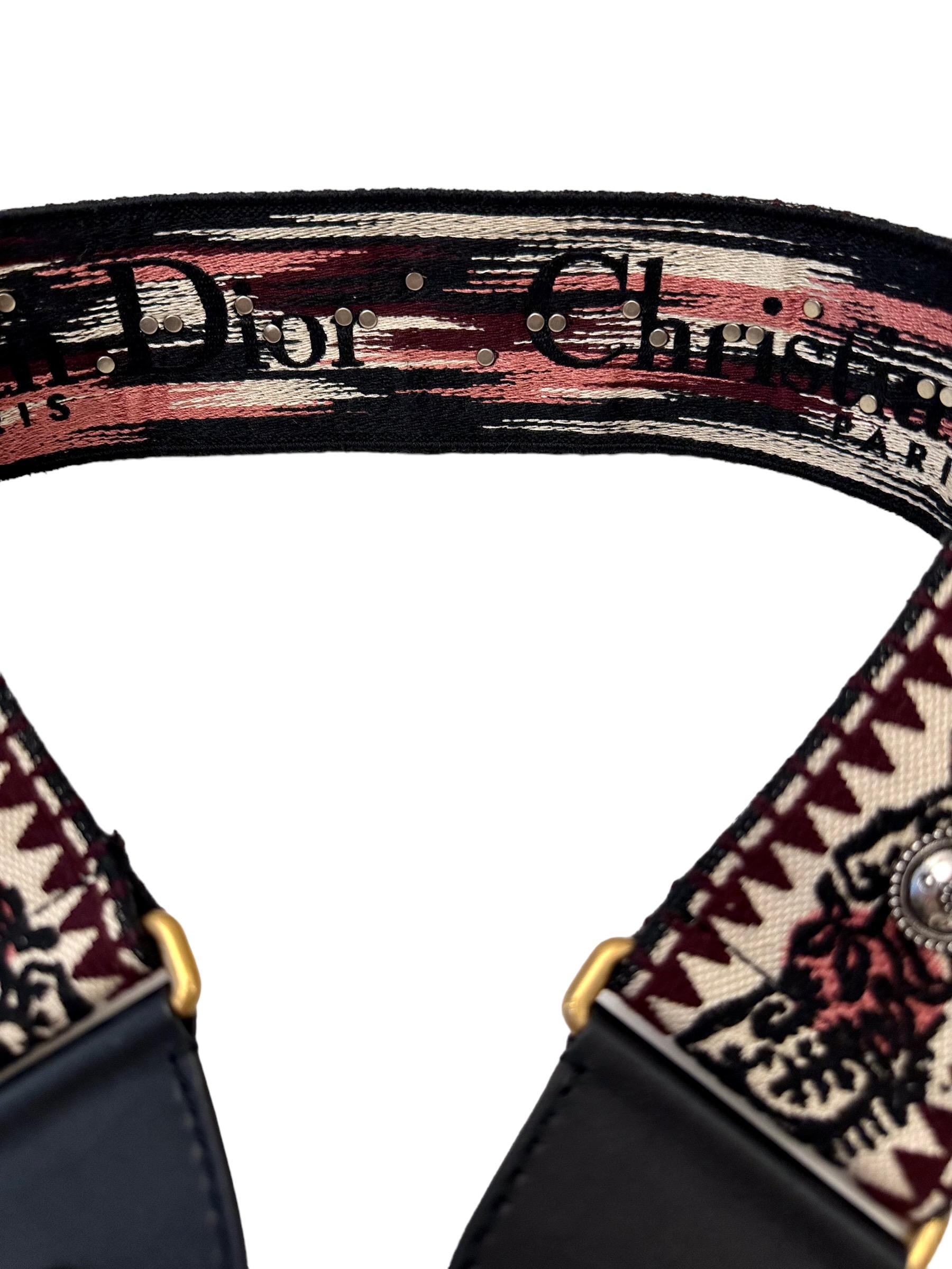Black Christian Dior Shoulder Strap with Medaillons and Rings For Sale