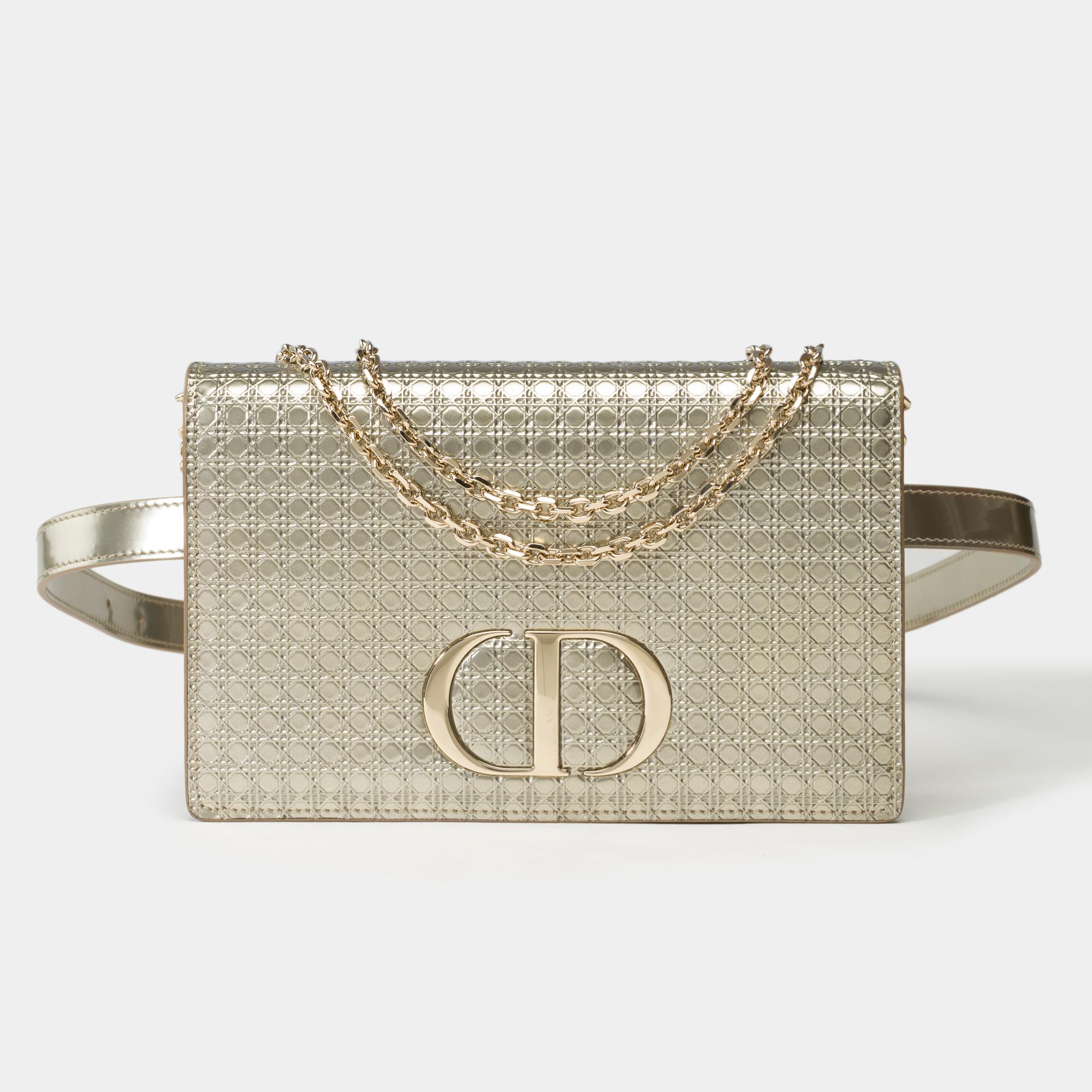 Christian Dior shoulder&belt bag 2 in 1 30 Montaigne in silvery leather, PHW In New Condition In Paris, IDF