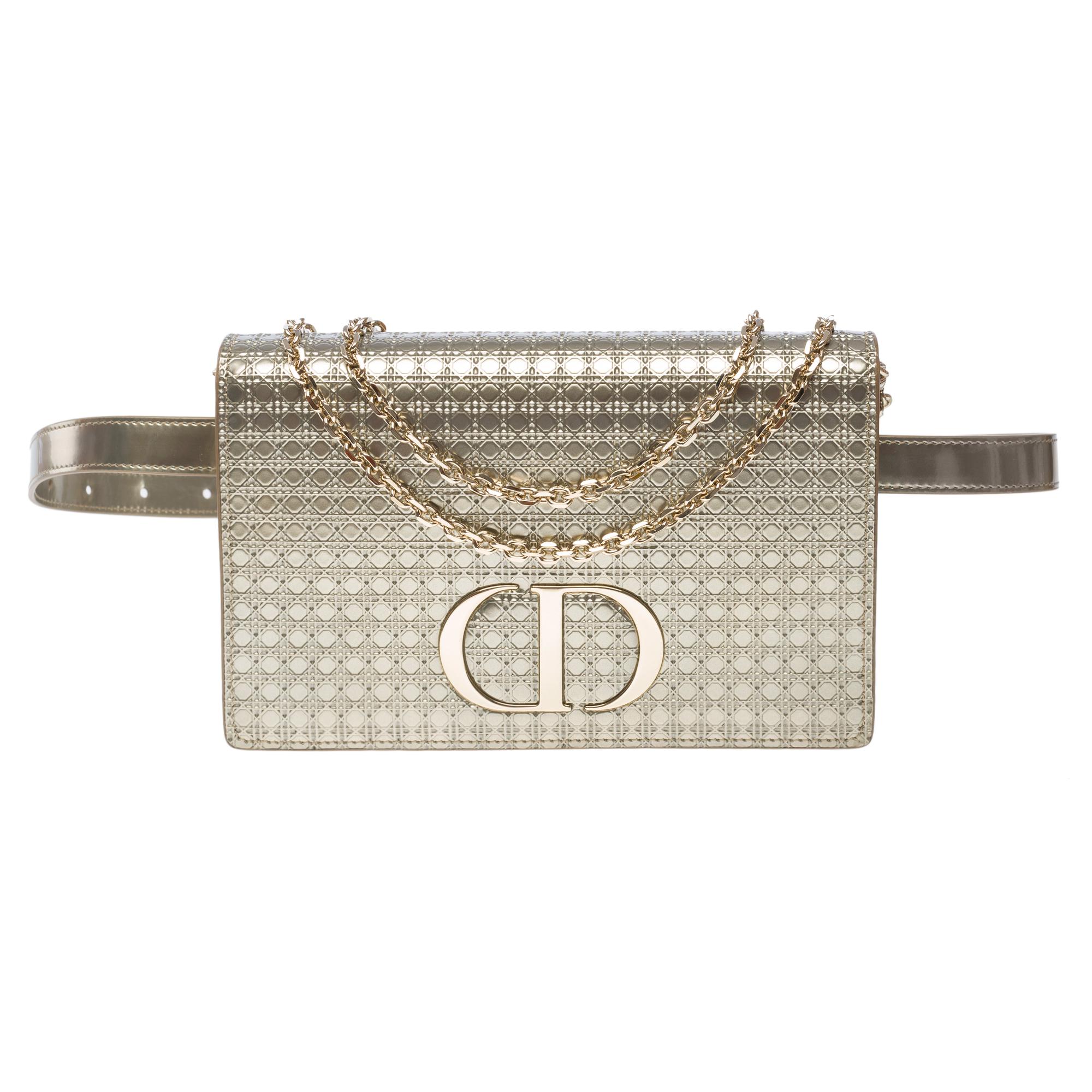 Women's Christian Dior shoulder&belt bag 2 in 1 30 Montaigne in silvery leather, PHW