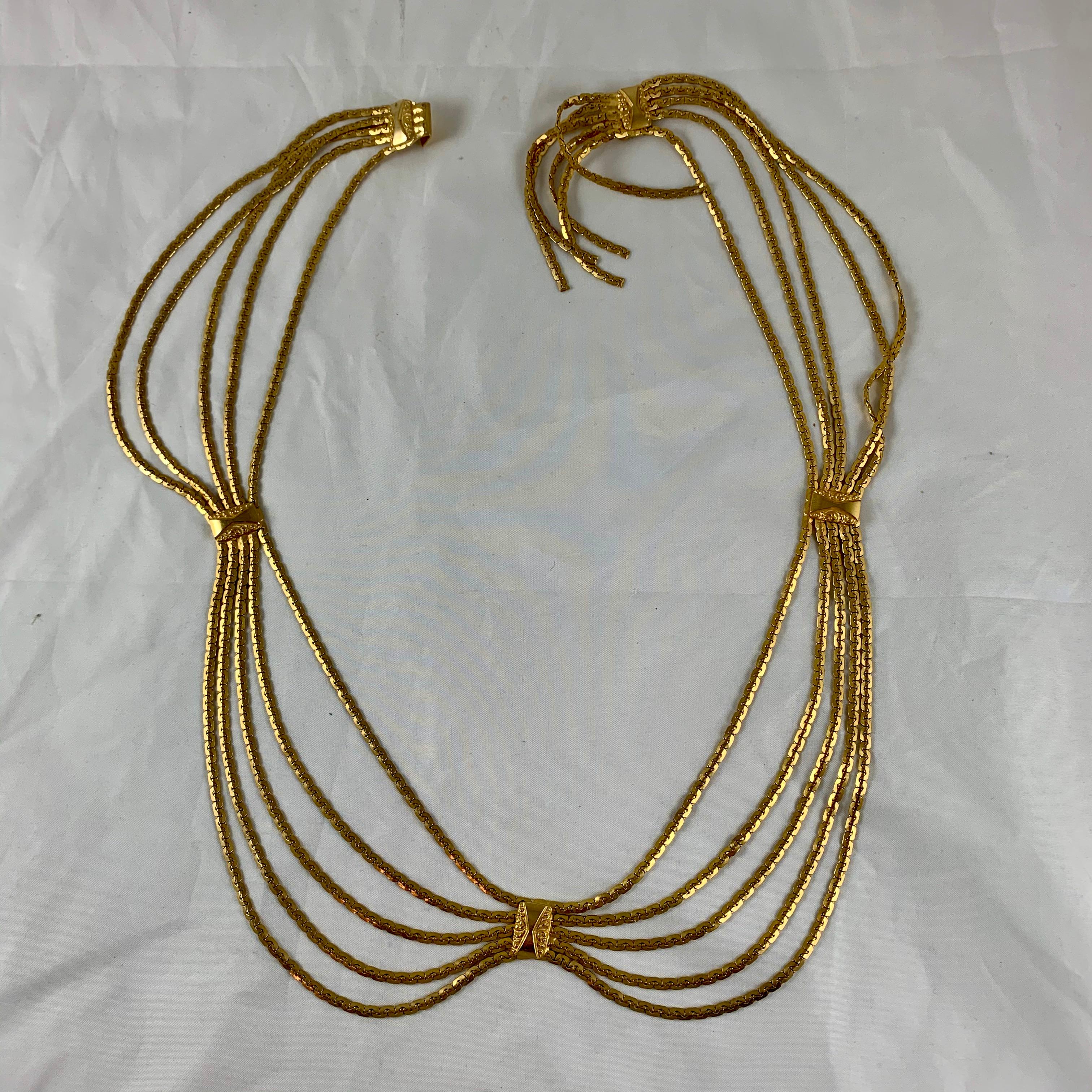 French Christian Dior Signed 1960s Snake Chain Gold-Tone Metal Graceful Swag Belt For Sale