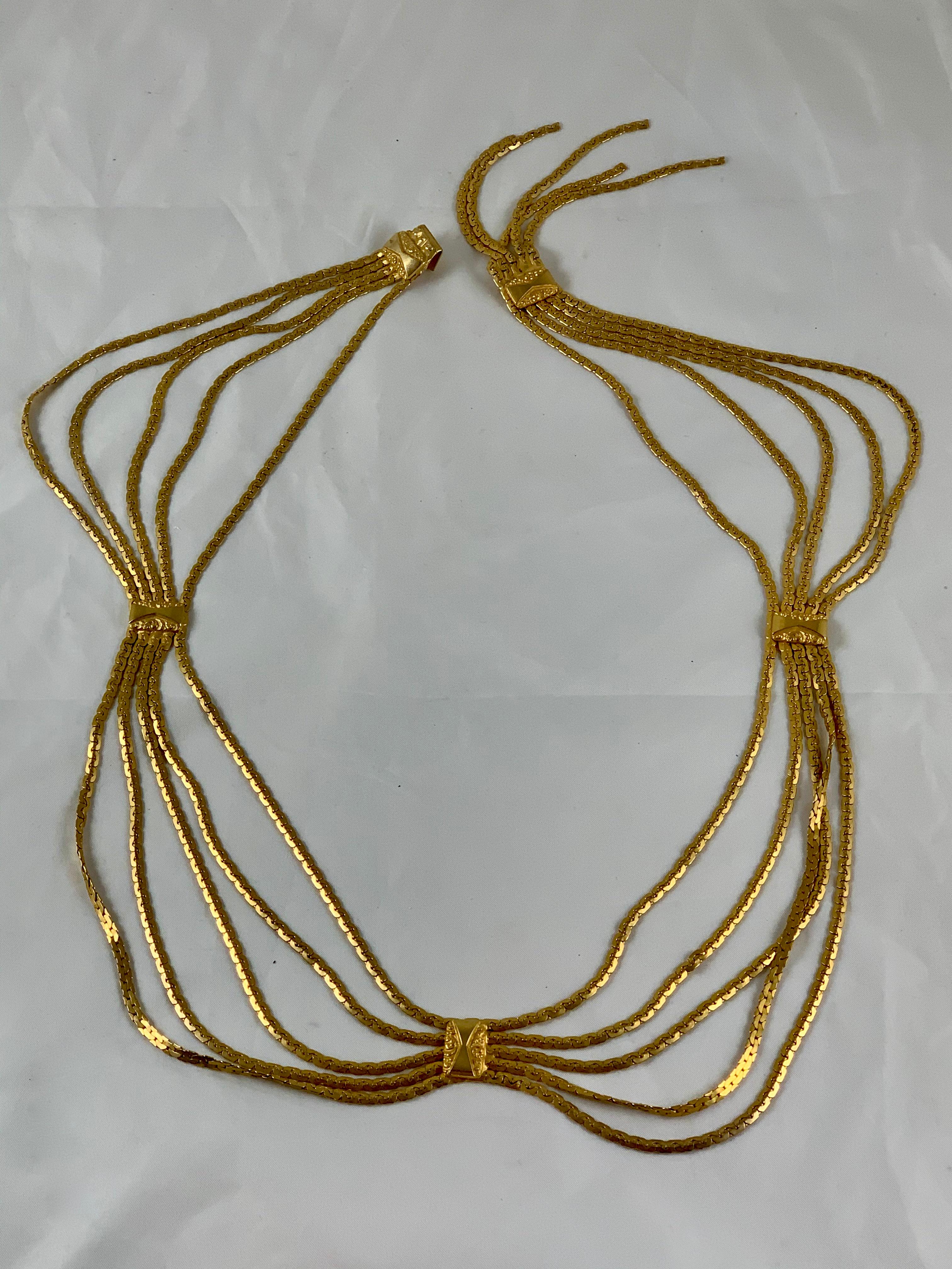 Gilt Christian Dior Signed 1960s Snake Chain Gold-Tone Metal Graceful Swag Belt For Sale
