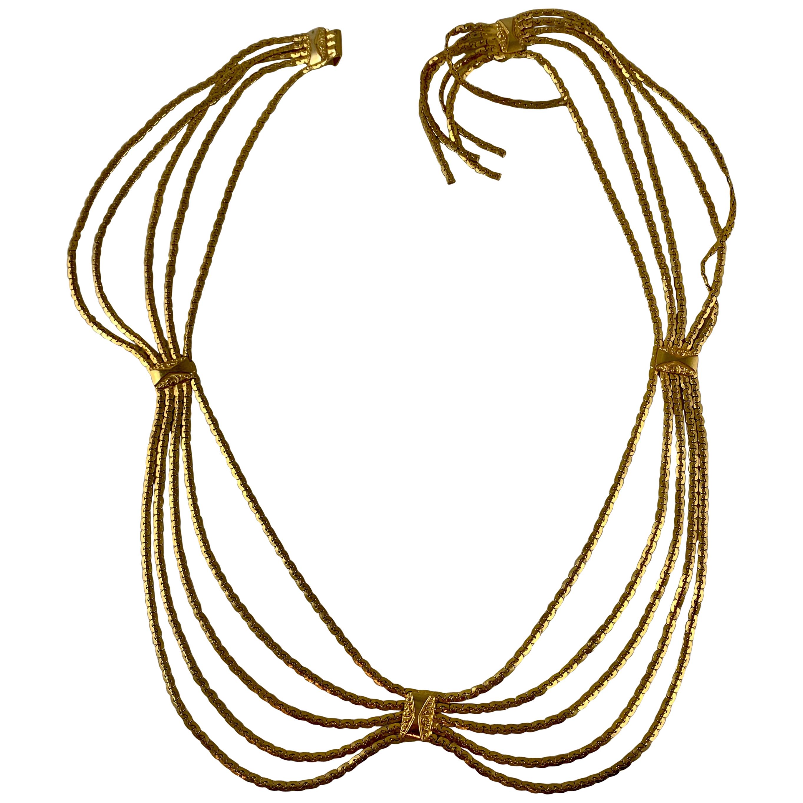 Christian Dior Signed 1960s Snake Chain Gold-Tone Metal Graceful Swag Belt