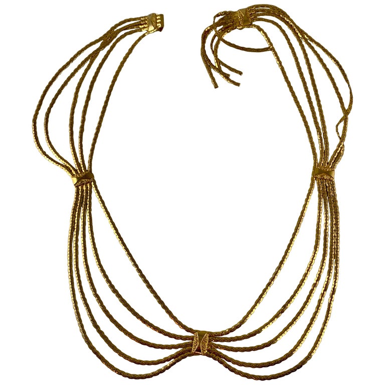 Christian Dior Signed 1960s Snake Chain Gold-Tone Metal Graceful Swag ...