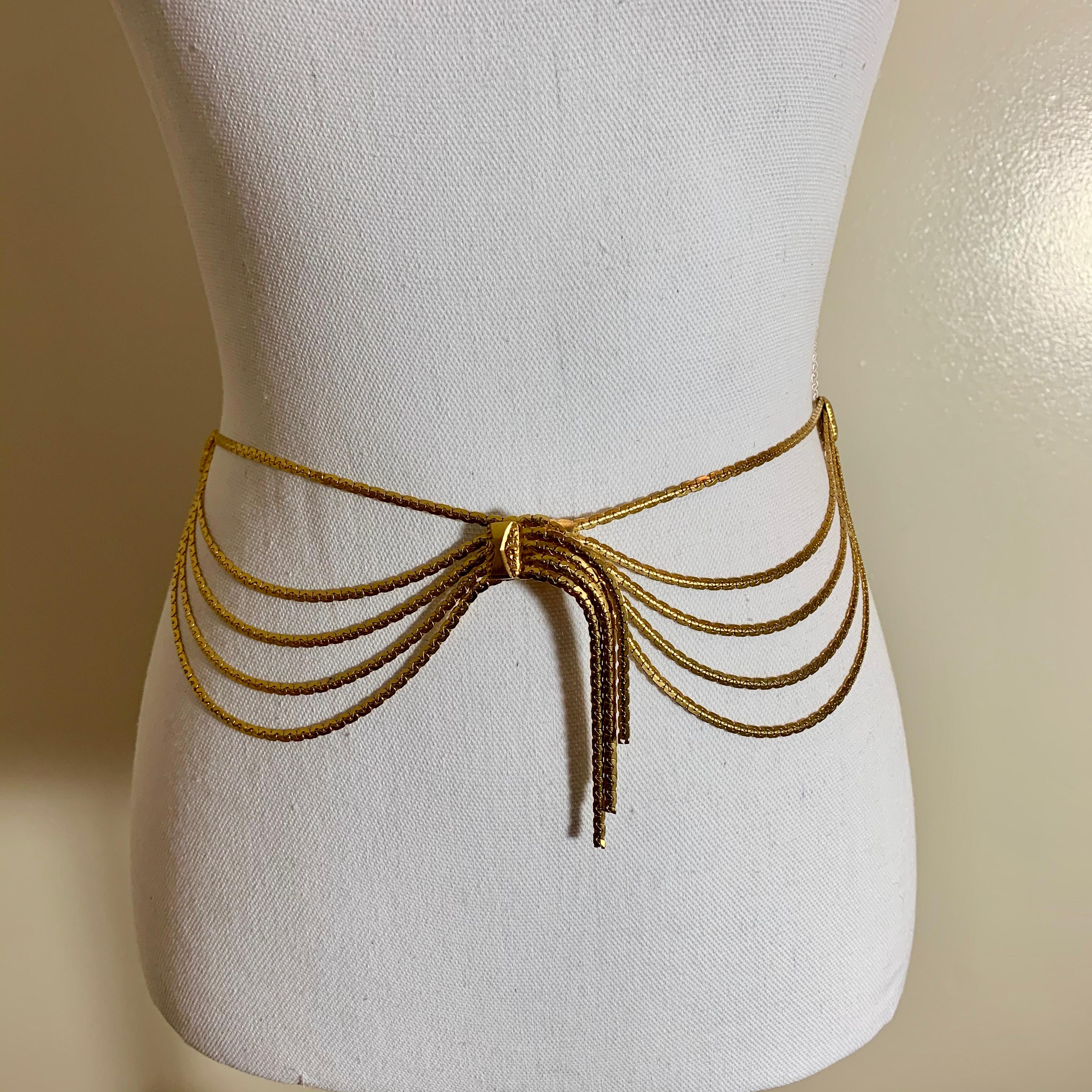Christian Dior Signiert 1960er Jahre Schlangenkette Gold-Ton Metall Anmutiger Swag-Gürtel (Moderne der Mitte des Jahrhunderts) im Angebot