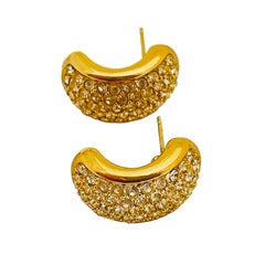 CHRISTIAN DIOR signed gold plated crystals designer runway earrings