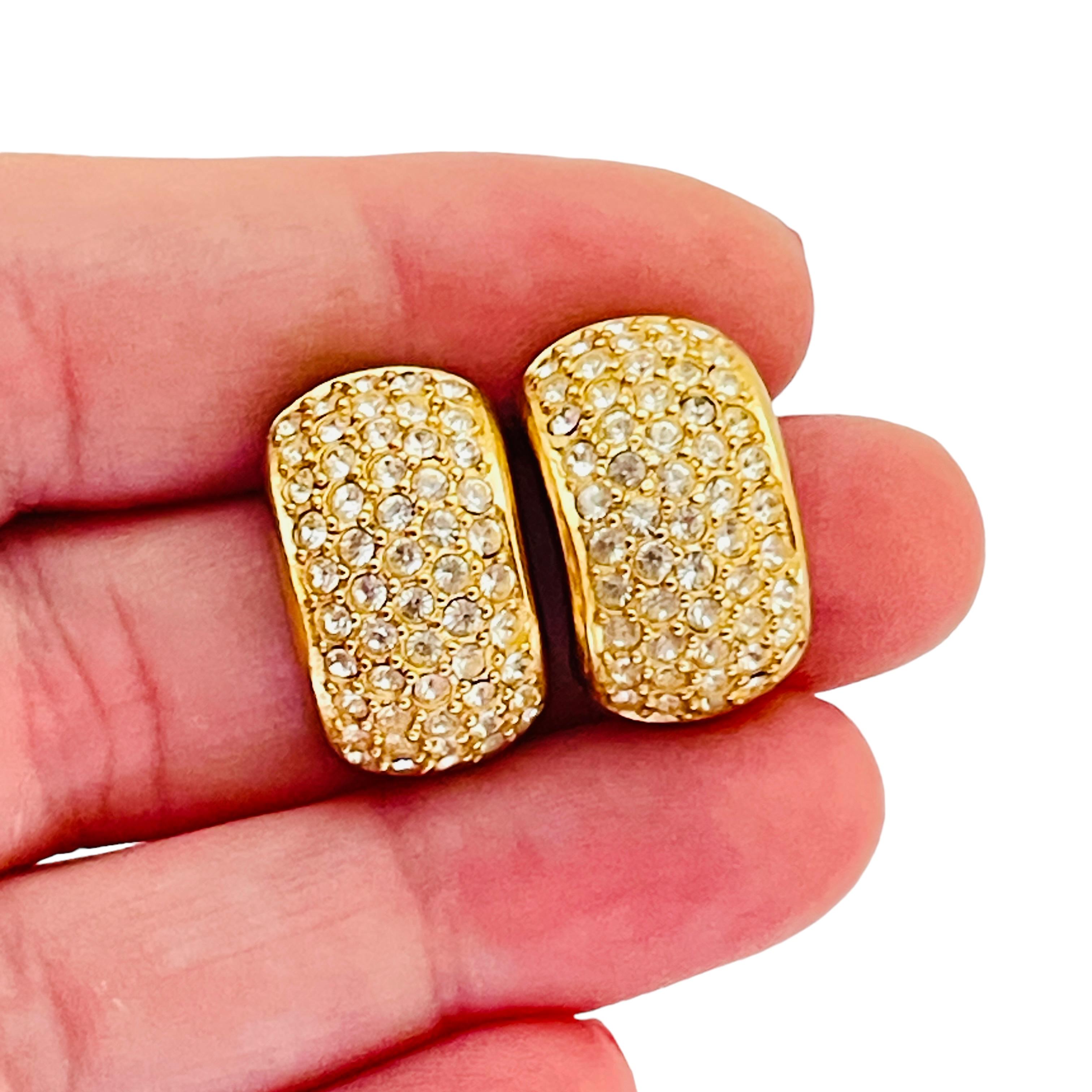 Women's CHRISTIAN DIOR signed gold plated crystals designer runway earrings For Sale