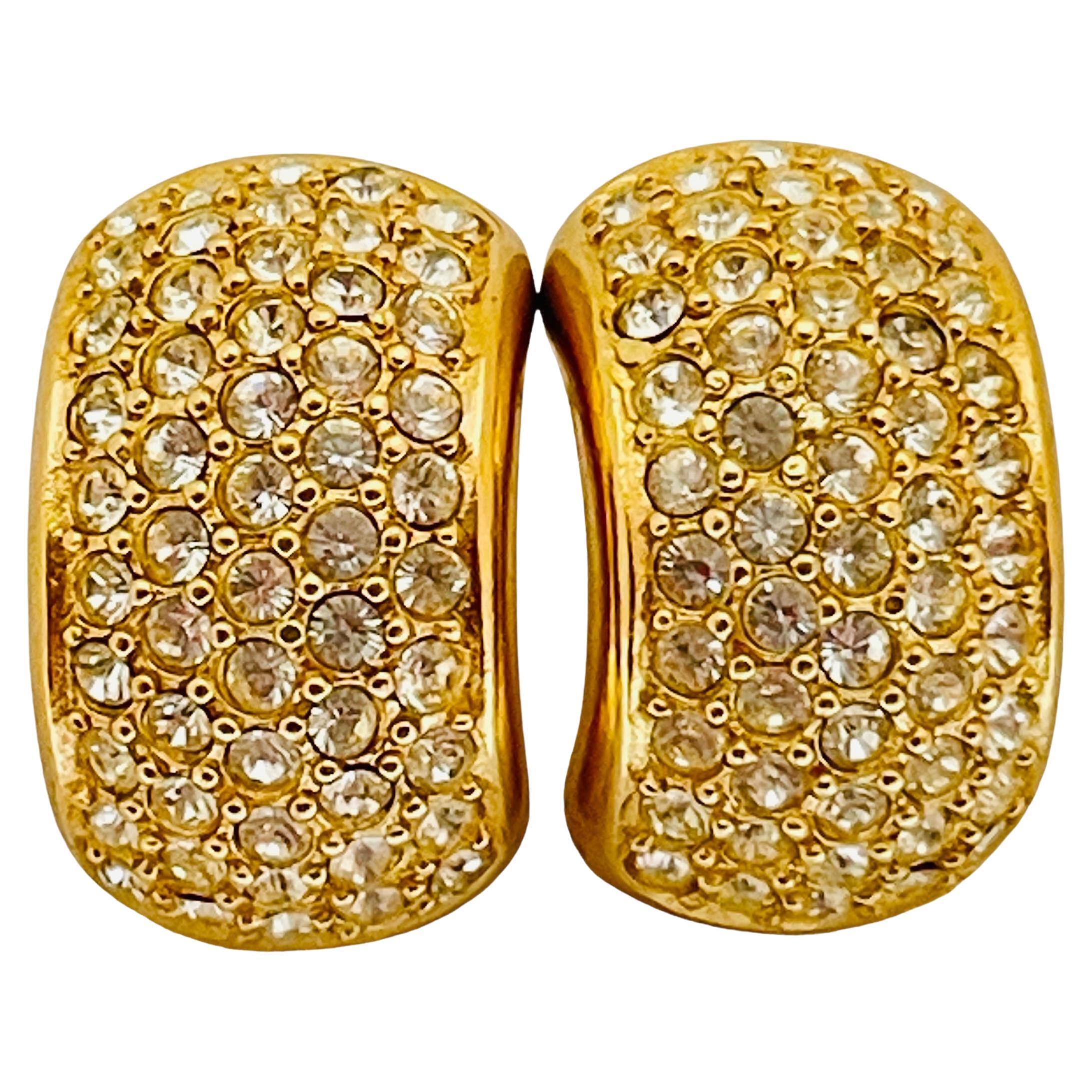 CHRISTIAN DIOR signed gold plated crystals designer runway earrings For Sale